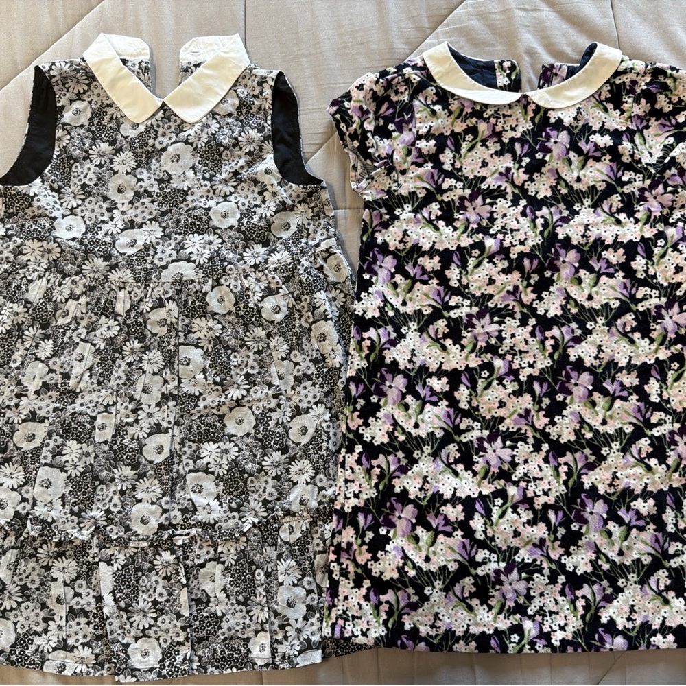 Janie and Jack Black and White Floral Peter Pan Collar Dresses (Pair)